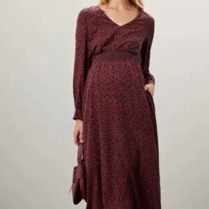 Nom Maternity and Nursing Red Black Floral Dress Zipper Nursing Access